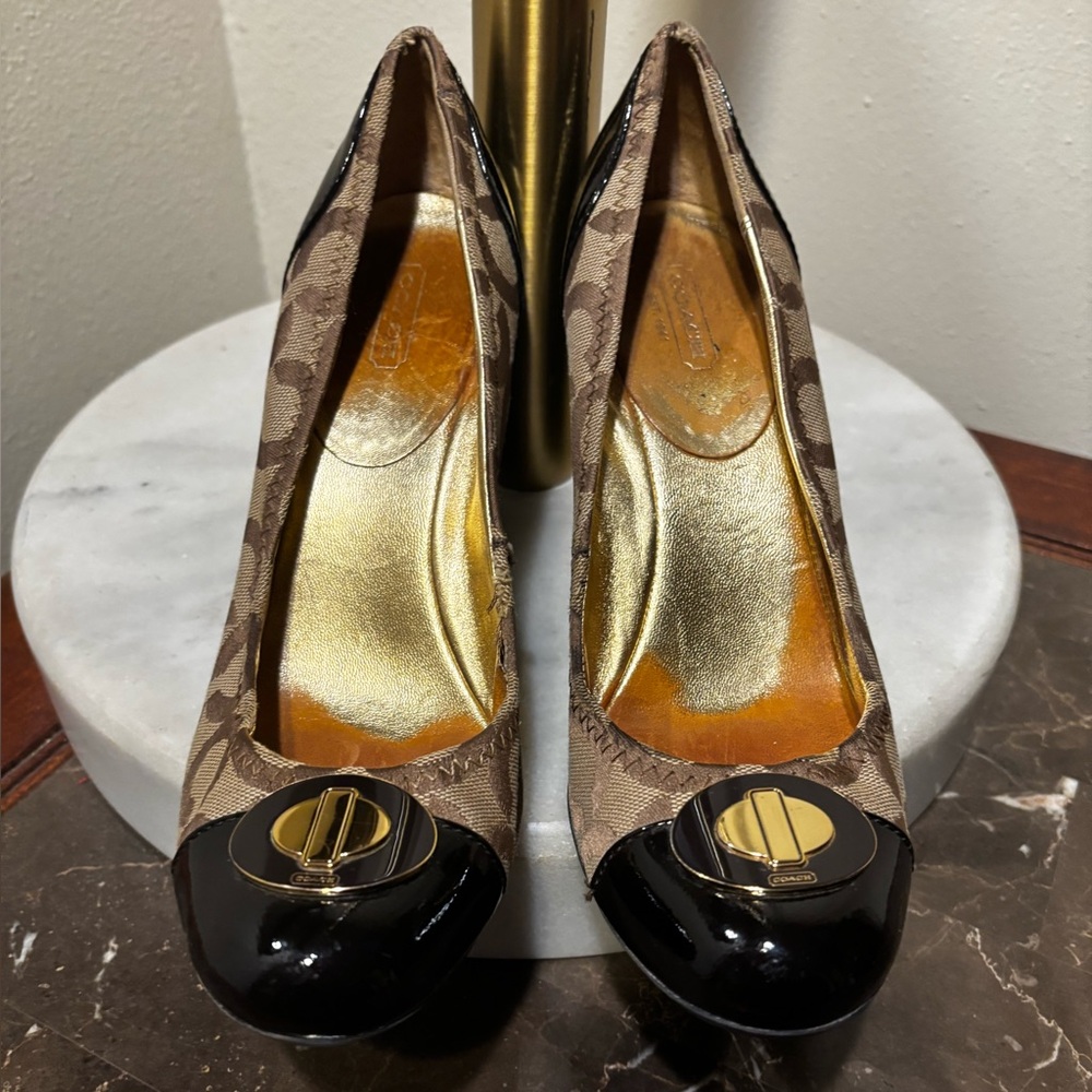 Coach Brown and Gold Heels with Elegant Design